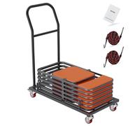 VEVOR Chariot de Chaise Pliante, Chariot Commercial en Fer capacité 12 chaises Chariot à Support chaises 4 roulettes, Transport Stockage de chaises empilables à Plat en résine Plastique et Bois, Noir