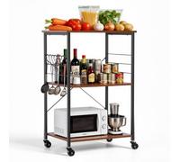 VEVOR Chariot de Cuisine 3 Niveaux, Desserte à Roulettes Multifonctionelle 60,2x40,2x90,2 cm, Rangement pour Salon Garage Buanderie, Support Micro-ondes Four, Étagère de Cuisine sur Pied avec Crochets