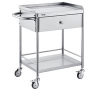 VEVOR Chariot de Laboratoire à 2 Étages Chariot à Service Médical 71x42x78,5 cm Desserte en Inox avec Tiroir Charge 100 kg Déplacement Silencieux pour Rangement Clinique Cuisine Hôtel Salon de Beauté