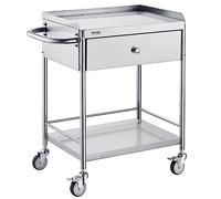 VEVOR Chariot de Laboratoire à 2 Étages Chariot à Service Médical 71x42x78,5 cm Desserte en INOX avec Tiroir Charge 100 kg Déplacement Silencieux pour Rangement Clinique Cuisine Hôtel Salon de Beauté