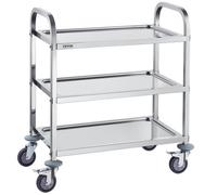 VEVOR Chariot de Laboratoire à 3 Étages Chariot à Service Médical 74x39,6x83 cm Desserte en Acier Inoxydable Charge 100 kg Déplacement Silencieux pour Rangement Clinique Cuisine Hôtel Salon de Beauté