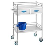 VEVOR Chariot de Laboratoire INOX, Service Table Roulante Desserte 2 Plateaux 2 étages 2 Tiroirs en Acier Inoxydable, Omnidirectionnel Dentaire Salon de Beauté Centre de Recherche Hôpitaux