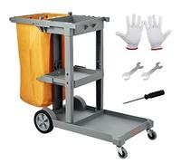 VEVOR Chariot de Ménage Professionnel 3 Étages Chariot de Nettoyage Lavage en PP avec Sac à Déchets PVC Chariot d'Entretien Charge 90,7 kg Déplacement Fluide Range Outils d’Entretien Bureau Hôtel Gris