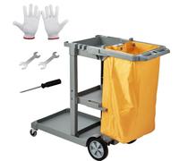 VEVOR Chariot de Ménage Professionnel 3 Étages Chariot de Nettoyage Lavage en PP avec Sac à Déchets PVC Chariot d'Entretien Charge 90,7 kg Déplacement Fluide Range Outils d’Entretien Bureau Hôtel Gris