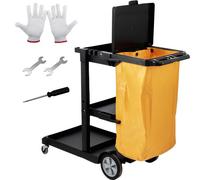VEVOR Chariot de Ménage Professionnel 3 Niveaux Chariot de Nettoyage en PP avec Sac et Couvercle Chariot d'Entretien Charge 90,7 kg Déplacement Fluide Range Outil d’Entretien Lavage Bureau Hôtel Noir