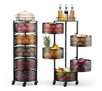 VEVOR Chariot de Rangement 5 Niveaux, Resserre à Paniers Rotatifs sur Roues, pour Fruits et Légumes Cuisine Salon Sallle de Bain, Desserte à Roulettes en Fil Métallique, Étagère de Cuisine Rotative