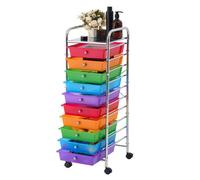 VEVOR Chariot de Rangement à 10 Tiroirs Multicolores en PP avec Roulettes, Cadre en Acier, pour Bureau, Loisirs Créatifs, Chambre, Salle de Bain et Studio, 4 Roulettes Pivotantes dont 2 avec Frein