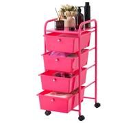 VEVOR Chariot de Rangement à 4 Tiroirs avec Roulettes Tiroirs PP Rose Rouge, Cadre en Acier, pour Bureau, Loisirs Créatifs, Chambre, Salle de Bain et Garage, 4 Roulettes Pivotantes dont 2 avec Frein