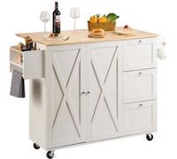 VEVOR Îlot Central 115x39 cm Desserte de Cuisine à Roulettes 1 Armoire 3 Tiroirs Meuble de Cuisine avec Plan de Travail en Bois Abattant 115x29 cm Porte-Épices Porte-Serviettes Rangement Bar Cuisine