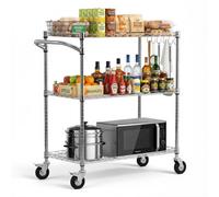 VEVOR Chariot de Rangement Multifonctionel, Desserte à Roulettes 3 Niveaux 89x45,3x104 cm, pour Salon Garage Laboratoire Buanderie, Chariot de Cuisine en Fil Métallique Réglable avec Poignée