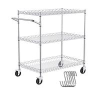 VEVOR Chariot de Rangement Utilitaire de Cuisine 3 Niveaux, Desserte en Fil Métallique avec Capacité 300 kg, Chariot de Service avec Panier de 80 mm de Profondeur 6 Crochets Domicile 76,2x45,7x82,3 cm