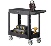 VEVOR Chariot de Service, 1015x450x850 mm, Desserte à Roulettes Utilitaire en Plastique Robuste à 2 Niveaux, avec Roues Pivotantes 360° (2 avec Freins), Adapté pour Entrepôt, Bureau, Maison, Nettoyage