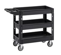 VEVOR Chariot de Service 3 Étagères Chariot de Transport Utilitaire PP Capacité Totale 249 kg 83 kg /Étagère Roues Pivotantes (2 avec Freins) Poignée Ergonomique pour Outils Garage Entrepôt Bureau