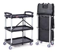 VEVOR Chariot de Service 65x39x83 cm Chariot de Transport Utilitaire Pliable 3 Étagères Capacité Totale 74,8 kg 25 kg /Étagère Roues Pivotantes (2 avec Freins) pour Outils de Garage Entrepôt Bureau