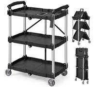 VEVOR Chariot de Service 65x39x83 cm Chariot de Transport Utilitaire Pliable 3 Étagères Capacité Totale 74,8 kg 25 kg /Étagère Roues Pivotantes (2 avec Freins) pour Outils de Garage Entrepôt Bureau