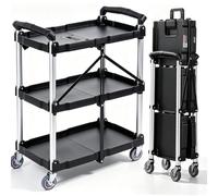 VEVOR Chariot de Service 65x39x83 cm, Chariot Utilitaire Pliable 3 Étagères | pour Outils de Garage, Entrepôt et Bureau, Capacité Totale 74,8 kg, 25 kg par Étagère, Roues Pivotantes dont 2 avec Freins
