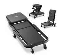 VEVOR Chariot de Visite Convertible 3-en-1 Tabouret d'Atelier 218 kg Noir, Pour Mécanicien Entretien Réparation sous Véhicule Garage, Planche à Roulettes Pliable 101,5 cm, Position Allongée ou Assise
