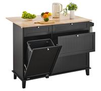 Chariot d'Ilot de Cuisine Dessus en Bois 120cm Avec Poubelle et Armoire de 45L Noir