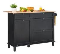 VEVOR Chariot d'Ilot de Cuisine Dessus en Bois 120cm Avec Poubelle et Armoire de 45L Noir Bois et Noir