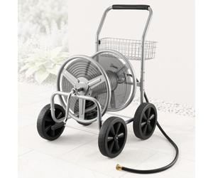 VEVOR Chariot enrouleur de tuyau, capacité du tuyau d'eau 1,5 cm 91 m, outils mobiles avec 4 roues, plantation extérieure acier revêtement poudre avec panier de rangement, pour jardin, cour, pelouse