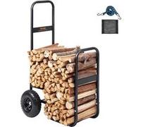 VEVOR Chariot Transport Bois de Chauffage Charge 113,4 kg Chariot de Bûches de Bois Acier 67x52x110 cm Range Bûche Intérieur avec Roues Gonflables Caoutchouc Porte Bûche Extérieur pour Cheminée, Noir