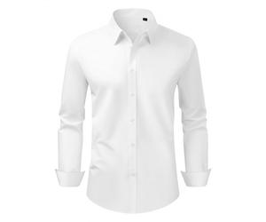 VEVOR Chemise Boutonnée Homme à Manches Longues Infroissable, Coupe Ajustée, Tissu Respirant Extensible Doux, Style Décontracté ou Formel, pour Voyages d'Affaires, Travail, Mariage, Dîner, Blanc, XL