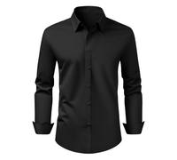 VEVOR Chemise Boutonnée Homme Manches Longues Infroissable, Coupe Ajustée, Tissu Respirant Extensible Doux, Style Décontracté ou Formel, pour Voyage d'Affaire, Travail, Mariage, Dîner, Noir, Taille L