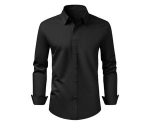 VEVOR Chemise Boutonnée Homme Manches Longues Infroissable, Coupe Ajustée, Tissu Respirant Extensible Doux, Style Décontracté ou Formel, pour Voyage d'Affaire, Travail, Mariage, Dîner, Noir, Taille L
