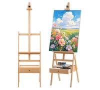 VEVOR Chevalet d'Atelier en H pour Toile Jusqu'à 910 mm, Couleur Naturelle, Chevalet de Peinture en Bois de Hêtre Massif, Hauteur Réglable pour Utilisation Assise ou Debout, avec Tiroir de Rangement