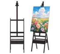VEVOR Chevalet d'Atelier en H pour Toile Jusqu'à 910 mm, Couleur Noyer, Chevalet de Peinture en Bois de Hêtre Massif, Hauteur Réglable pour Utilisation Assise ou Debout, avec Tiroir de Rangement