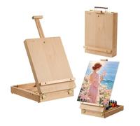 VEVOR Chevalet de Table Portable pour Toile de Peinture 530mm Bois de Hêtre, Angle Réglable, Chevalet de Boîte de Campagne avec Grand Compartiment de Rangement et Poignée en Cuir, Couleur Naturelle