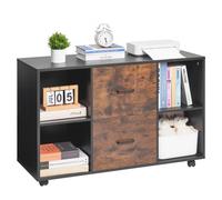 VEVOR Classeur Dossier Mobile en Bois, Meuble de Rangement de Bureau à 2 Tiroirs avec Étagères Ouvertes et Roulettes Verrouillables, Support d'Imprimante Autonome pour Maison Bureau École, Noir