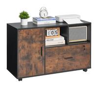 VEVOR Classeur Dossier Mobile en Bois, Meuble de Rangement de Bureau avec Étagères Ouvertes et Tiroir Verrouillable, Support d'Imprimante Autonome, pour Maison, Bureau, École, Marron Rustique