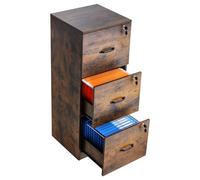 VEVOR Classeur vertical à 3 tiroirs avec serrure, caisson de bureau robuste avec tige de suspension réglable à 2 niveaux, rangement document pour dossiers A4/Lettre/Légal, montage facile, noir+marron