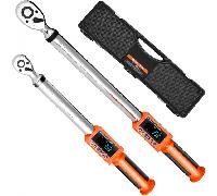 VEVOR Jeu de 2 clés dynamométriques numériques 9,5/13 mm 72 dents Préréglées LED Orange