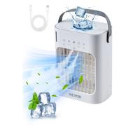 VEVOR Climatiseur Portable, 4 en 1, Refroidisseur Air par Évaporation, Réservoir d'Eau 700 mL, Mini Ventilateur de Bureau 3 Vitesses Minuterie Intelligente, Lumière 7 Couleurs, pour Chambre à Coucher