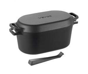 VEVOR Cocotte en fonte 3,31 L, marmite émaillée avec couvercle et deux poignées, robuste et durable, pour les fours à induction jusqu'à 260 °C, pour braiser, mijoter, rôtir et cuire le pain, noir