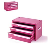 VEVOR Coffre à Outils à 3 Tiroirs en Acier, Boîte à Outils Métallique Portable Robuste Rose, pour Garage, Atelier, Réparation et Établi, Conception Magnétique, Revêtements de Protection pour Tiroirs