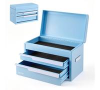 VEVOR Coffre à Outils en Acier à 2 Tiroirs et Compartiment Supérieur, Boîte à Outils Métallique Portable, pour Garage, Atelier et Établi, Conception Magnétique, avec Revêtements de Protection, Bleu