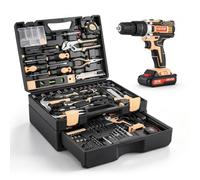 VEVOR Coffret à Outils 318 Pièces Kit d'Outils en Acier avec Perceuse Sans Fil, avec Embouts, Marteau et Mallette de Rangement Portable, pour Entretien, Réparations Quotidiennes et Projets Bricolage