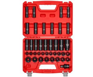 VEVOR Coffret de Douilles à Chocs 39PCs à Entraînement de 12,7 mm, Kit de Douilles Profondes et Courtes à 6 Pans, Métriques 9-30 mm, en Acier Cr-V, Double Marquage de Taille, pour Entretien Automobile
