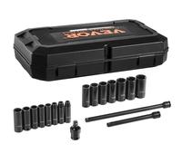 VEVOR Coffret Douilles à Chocs Profondes 3/8" 9,5 mm, Métrique 8-22 mm, Kit pour liquet 18PCs, en Acier Allié CR-V, 6 Pans, Marquages de Taille Faciles à Lire, pour Entretien Automobile