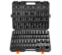 VEVOR Coffret Douilles à Chocs 3/8" et 1/2" SAE (5/16"-1-1/4") Métrique 6-32 mm, Kit pour liquet 59PCs, en Acier Cr-Mo, 6 Pans, Étiquettes Transparentes, pour la Réparation Automobile, Atelier