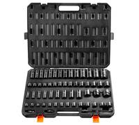 VEVOR Coffret Douilles à Chocs 3/8" et 1/2" SAE (5/16"-1-1/4") Métrique 6-32 mm, Kit pour liquet 59PCs, en Acier Cr-Mo, 6 Pans, Étiquettes Transparentes, pour la Réparation Automobile, Atelier