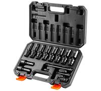 VEVOR Coffret Douilles à Chocs Profondes 3/8 po Métrique 10-19 mm Pivotantes à 360 Degrés, Kit pour liquet 14PCs, en Acier Allié Cr-Mo, 6 Pans, Marquages de Taille Faciles à Lire, Atelier
