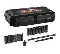 VEVOR Coffret Douilles à Chocs Profondes 3/8" 9,5 mm, Métrique 8-22 mm, Kit pour liquet 18PCs, en Acier Allié CR-V, 6 Pans, Marquages de Taille Faciles à Lire, pour Entretien Automobile