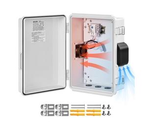 VEVOR Coffret Électrique Étanche Extérieur IP65, Boitier Électrique Mural en ABS, 27,5x15x36 cm, avec Thermostat, Ventilateur, Plaque de Montage, Passe-fils, Boîtier en Plastique, Écran Anti-poussière