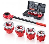 VEVOR Coffret Filières de Plombier, 4 Filières 1/2, 3/4, 1, 1-1/4 pouce NPT, Kit de Filetage de Tuyau à Cliquet Manuel pour Installation Réparation Tuyaux Plomberie, avec Mallette Transport Portable