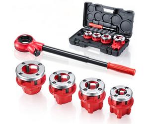 VEVOR Coffret Filières de Plombier, 4 Filières 1/2, 3/4, 1, 1-1/4 pouce NPT, Kit de Filetage de Tuyau à Cliquet Manuel pour Installation Réparation Tuyaux Plomberie, avec Mallette Transport Portable