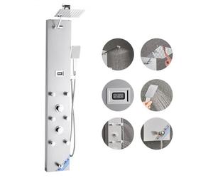 VEVOR Colonne de douche avec pommeau de douche effet pluie, système de panneau de douchette mural haute pression acier inox brossé 124 cm, robinet 4 fonctions, avec 6 jets corporels, douchette à main